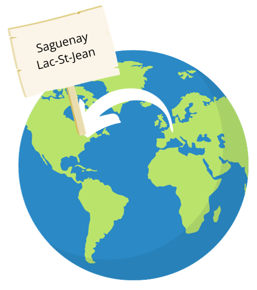 Dessin de la terre avec un panneau écrit Saguenay Lac-Saint-Jean